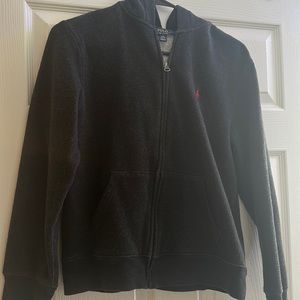 Polo by Ralph Lauren Sweat Jacket- Charcoal with red logo.